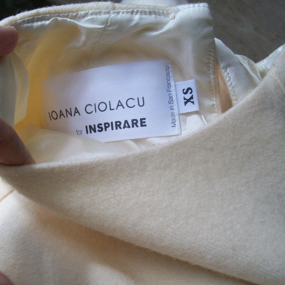 Rare Ioana Ciolacu Women's Ivory Wool Micro Mini Dress Short Sleeves Pockets XS - Picture 8 of 11